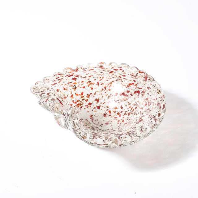 Mid-Century Hand-Blown Murano Glass Bowl in White & Merlot Speckled Detailing For Sale - Image 9 of 13