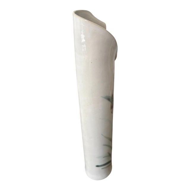 Late 20th Century Signed Ivory Ceramic Cattail Vase With Sculptural Folded Rim Organic Modern For Sale - Image 4 of 7