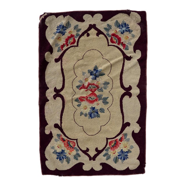 Handmade Antique American Hooked Rug 2.4' X 3.8' (76cm X 117cm) 1900s For Sale