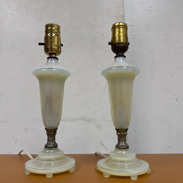 Vintage Opal Iridescent Glass Lamps, Pair For Sale - Image 9 of 12