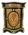 Grand Gothic Revival Display Cabinet With Marble Top, Hand-Gilded Gold Leaf & Ornate Black Finish For Sale
