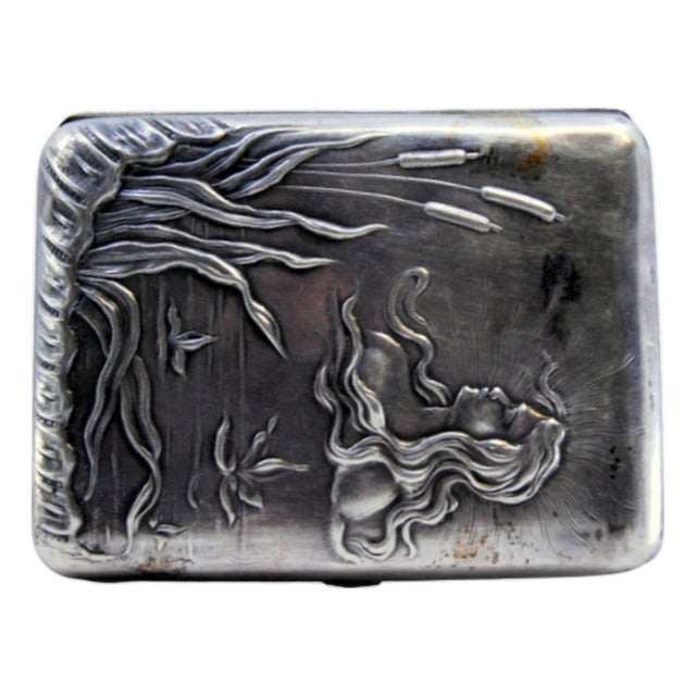 Silver Cigarette Case with Relief For Sale