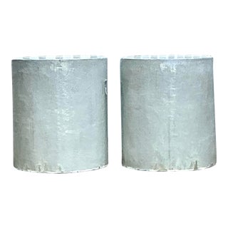 Vintage Boho Glazed Ceramic Low Stools - a Pair For Sale