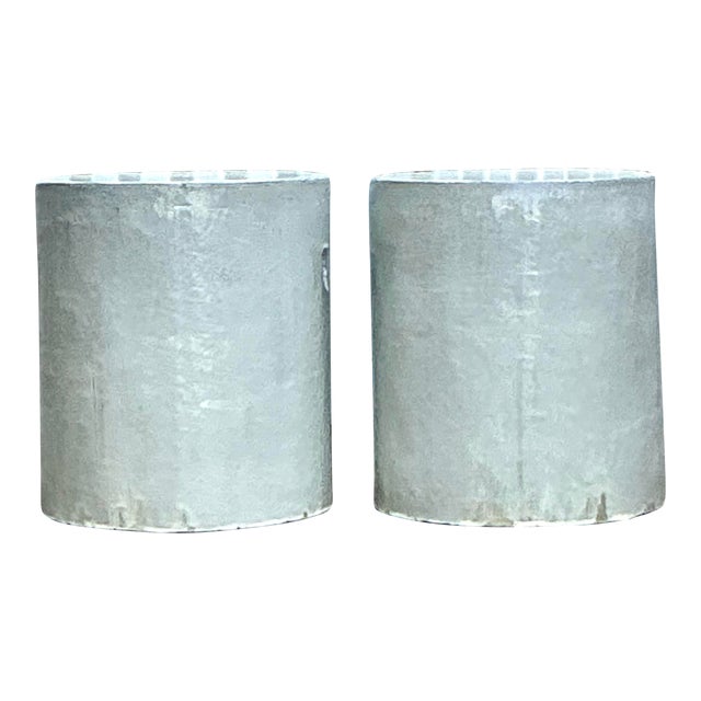 Vintage Boho Glazed Ceramic Low Stools - a Pair For Sale