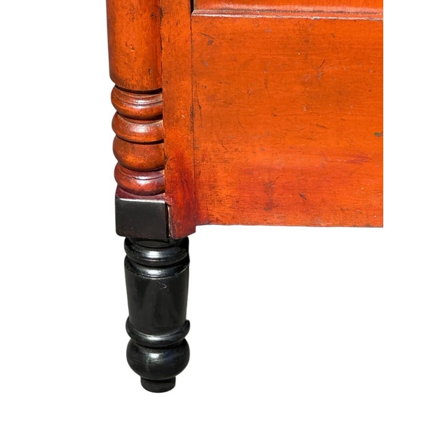 Orange Antique Federal Tiger Maple Chest of Drawer With Original Red Wash & Grain Paint For Sale - Image 8 of 12
