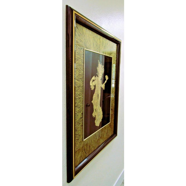 Wood 1960s Large Sebet Silverman Verre Églomisé Thai Dancer Gold Leaf Sculptural Wall Art For Sale - Image 7 of 11