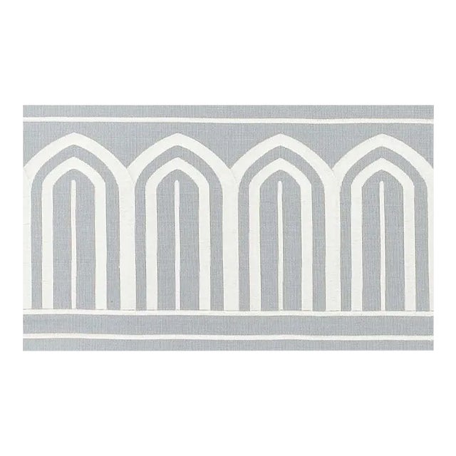 Schumacher X Miles Redd Arches Embroidered Tape Wide in Sky For Sale