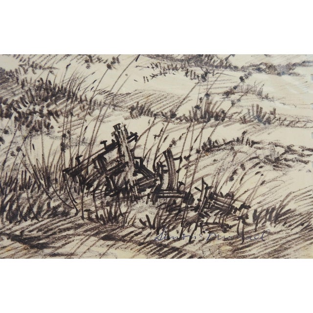 Mid 20th century evening landscape ink on paper drawing by Simon Michael (1905-2002), a noted Rockport, Texas artist,...