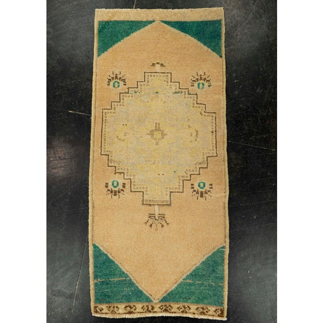 Peach Turkish Mini Rug Oriental Hand Knotted Vintage Rug 1'8" x 3'7" #21146 For Sale - Image 8 of 8