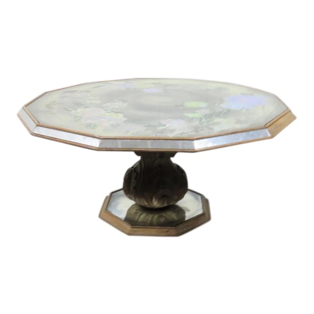 Eglomise Octoganal Mirrored & Painted Coffee Table For Sale