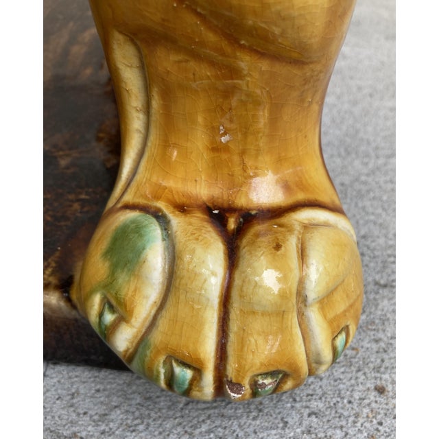 Vintage Majestic Italian Majolica Style Ceramic Lion Sculpture For Sale - Image 11 of 12