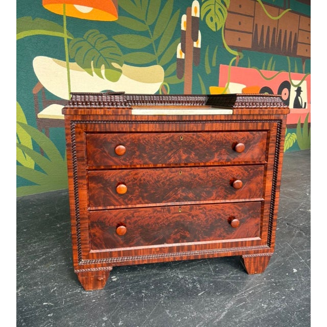 English Antique 19th Century Flame Mahogany Marble-Topped Chest For Sale - Image 3 of 16