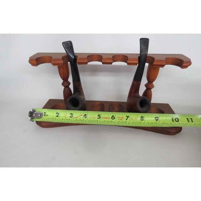 Brown Wooden Tobacco Pipe Stand for 6 Pipes 3pc Set 2 Smoking Pipes Included 5075b For Sale - Image 8 of 9