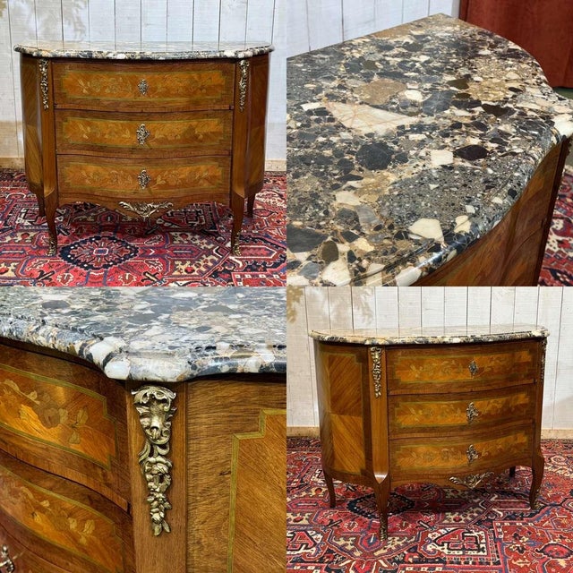 Louis XV commode from the 1960s in rosewood, oak and marble top - W=1m12, D=54cm, H=85cm.