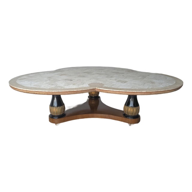 Large Scale Travertine Trefoil Coffee Table by Monteverdi Young For Sale