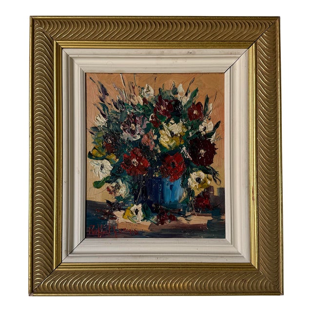 1996 Raffaele Gorina Heavy Impasto Floral Still Life Oil Painting, Framed For Sale
