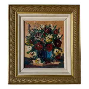 1996 Raffaele Gorina Heavy Impasto Floral Still Life Oil Painting, Framed