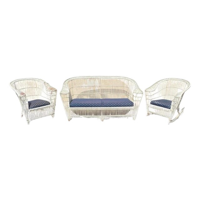 Antique Victorian Wicker Rattan Bentwood Sculptural Sunroom Sofa Set With Chairs For Sale
