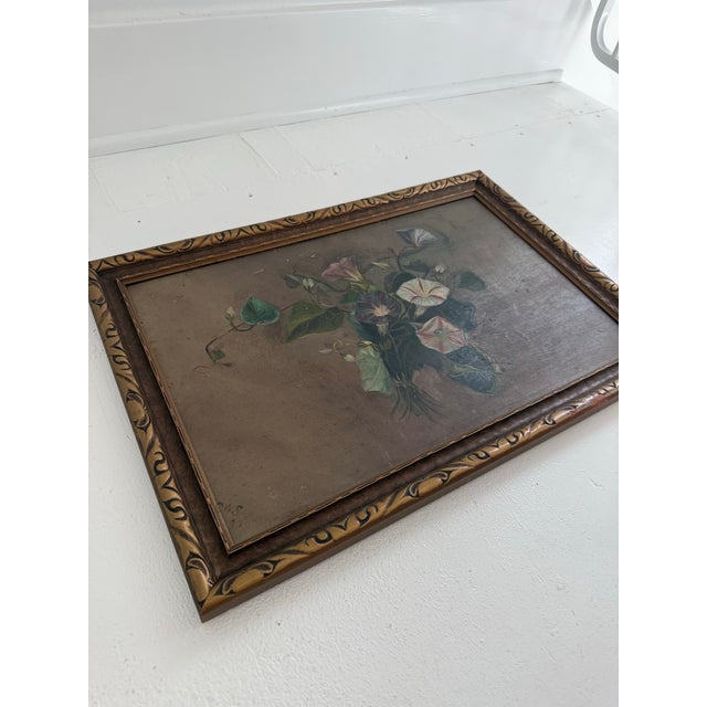 Victorian Morning Glory Still Life Oil Painting Signed C.W.S. (1895) For Sale In Minneapolis - Image 6 of 10