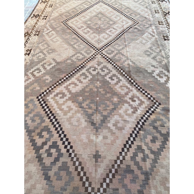 Beige Handwoven Vintage Kilim Rug in Beige, Brown and Soft Gray, 9.6 X 16.1 Ft For Sale - Image 8 of 15