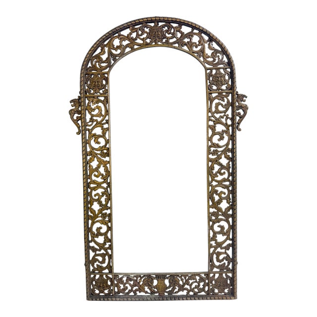 Large Antique Solid Gold Gilt Bronze Oscar Bach Reticulated Ornate Wall Mirror For Sale