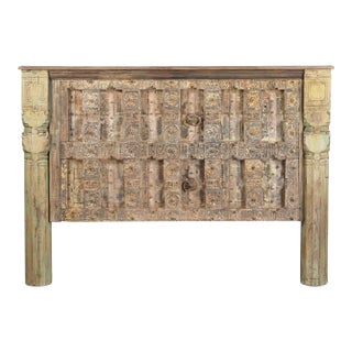 Indian King Size Headboard Constructed From an Antique Gujarati Door and Pillars For Sale