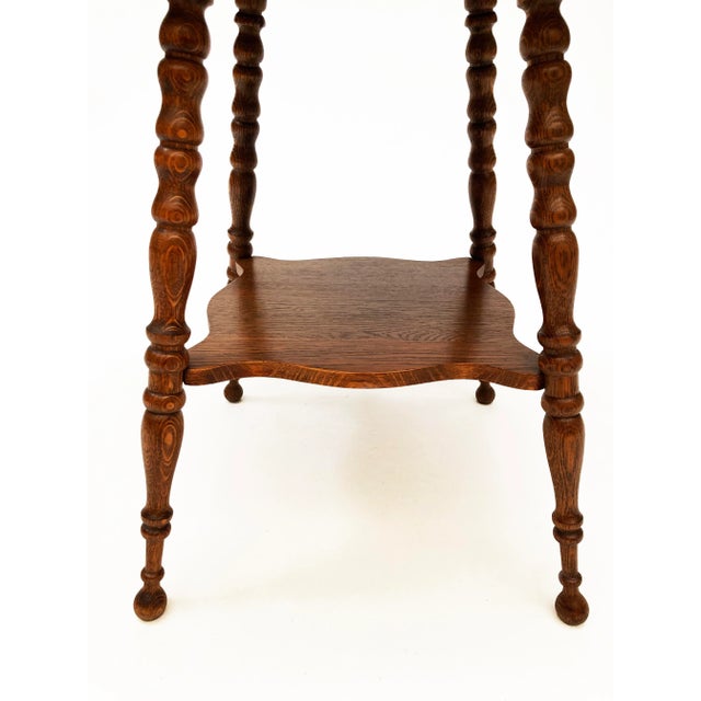 Wood Americana 1920 Large Tiger Oak Turned Leg Side-Table With Second Shelf For Sale - Image 7 of 12