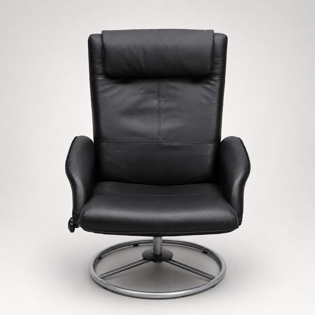 Set of Leather Swivel Armchair and Ottoman from Ikea, 2010s For Sale - Image 4 of 7