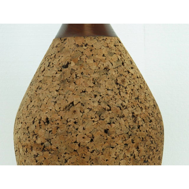 1960s 1960s Vintage Oversized Walnut and Cork Lamp With Shade For Sale - Image 5 of 11