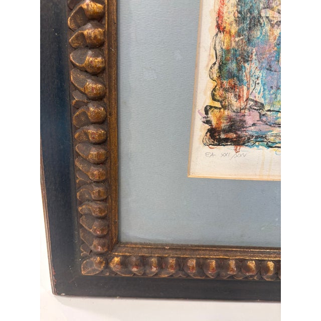 Young Harlequin Signed Artist Proof Lithograph by Berto Taubert Framed Carved Wood For Sale - Image 12 of 18