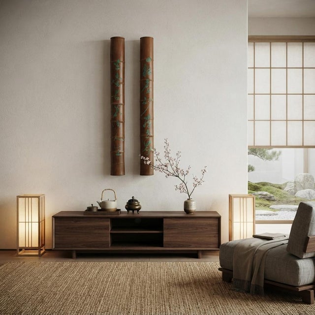 Sienna Pair Chinese Green Calligraphy Writing Engraved Bamboo Wall Panels For Sale - Image 8 of 8