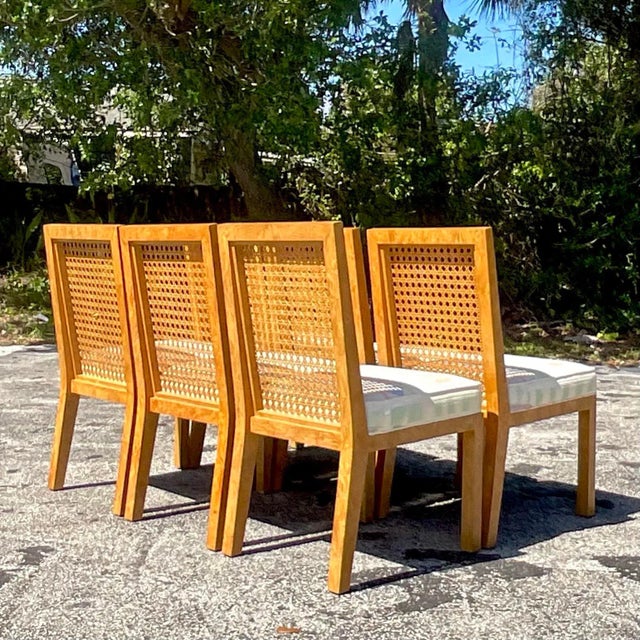 Mid 20th Century Vintage Boho Cane and Burl Wood Dining Chairs After Widdicomb - Set of 6 For Sale - Image 5 of 6