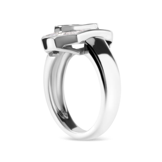 Contemporary 14K White Gold 1.00 Cttw Baguette and Princess-Cut Diamond Cocktail Art Deco Style Ring (H-I Color, SI1-SI2 Clarity) - Size 7 For Sale - Image 3 of 6