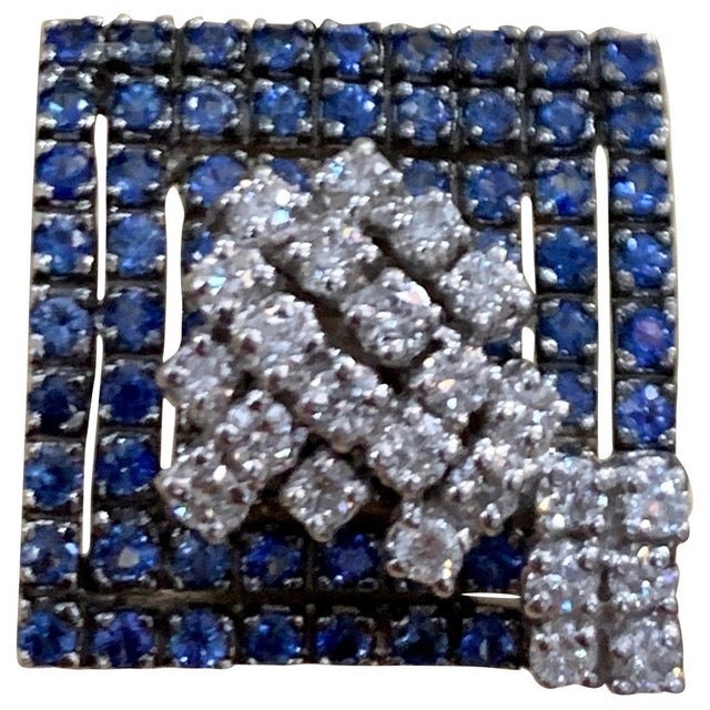Approximately 2.5 Ct Blue Sapphire & .65 Ct Diamond Cocktail Ring in 18 Karat White Gold Estate 2.5 Carat of blue...