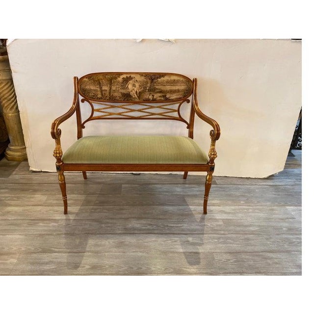 1980s Hand Painted Continental Settee With Gilt Decoration | Chairish