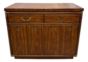 Vintage Drexel Heritage Accolade II Collection Campaign Style Walnut Server / Sideboard