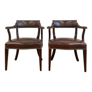 Pair of Late 20th Century Executive Side Chairs in Leather by Hickory Chair For Sale