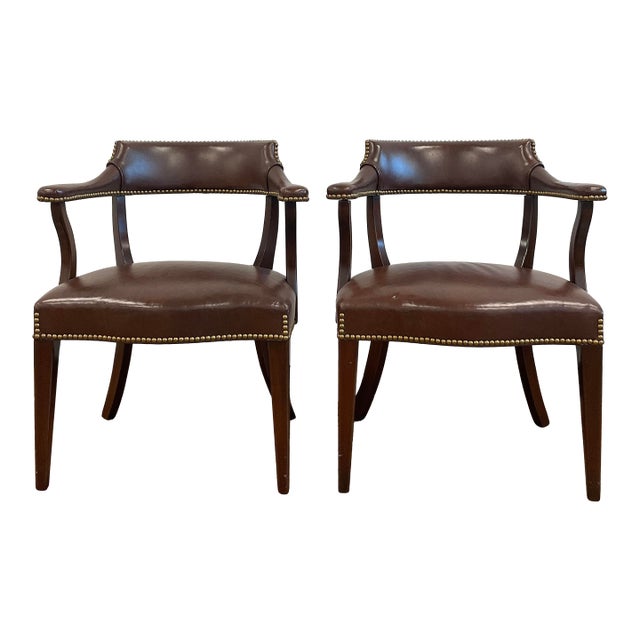 Pair of Late 20th Century Executive Side Chairs in Leather by Hickory Chair For Sale