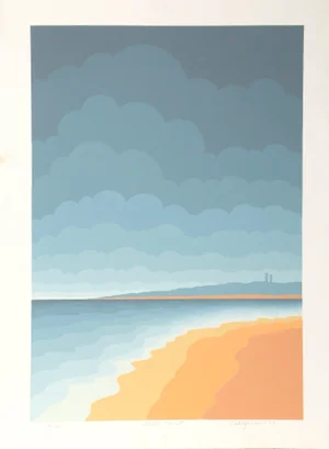 1980s Roy Ahlgren, "Gull Point", Op Art Landscape