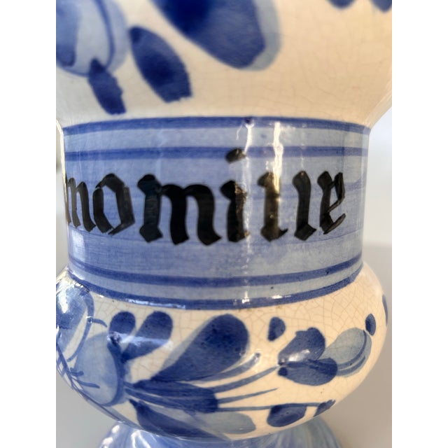 Vintage French blue and white apothecary style jar. Probably "Quimper Pottery", faience featuring hand-painted Breton...