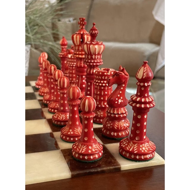 Italfama Italian Alabaster Octagonal Chess Board With Drawer & 4.25" Wellington Special Edition Pieces (Includes Original 2017 Receipts & Coa) For Sale - Image 9 of 17