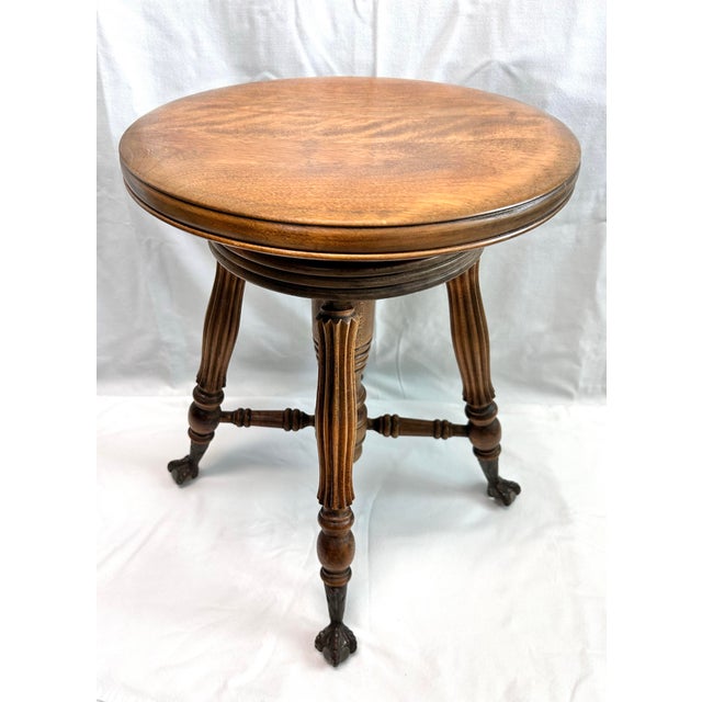 Wood Antique Tonk Victorian Adjustable Piano Stool With Glass Ball Claw Feet For Sale - Image 7 of 11