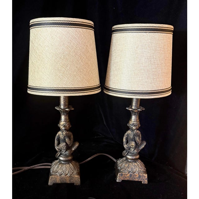 Mid 20th Century Brass Monkey Motif Accent Lamps - a Pair For Sale - Image 11 of 12