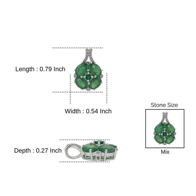 3.21 Carat Emerald Floral Pendant With Diamond Pavé Bail in 925 Silver For Sale - Image 10 of 12