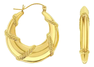 Rope Intertwined Polished Gold Hoops 14k Yellow Gold, 2 Pieces