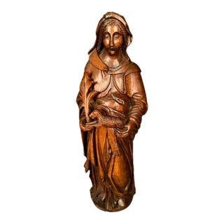 Early 19th Century Flemish Hand-Carved Oak Statue of Saint Agnes, Circa 1820 For Sale