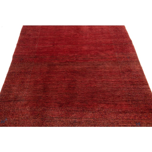 Contemporary Red Modern Persian Gabbeh Handmade Minimalist Wool Rug For Sale - Image 3 of 10