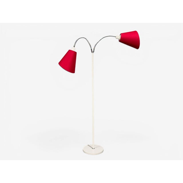 Mid-Century Modern Ah Belysing, Floor Lamp, White Lacquered Metal, Red Fabric, Sweden, 2000s For Sale - Image 3 of 11