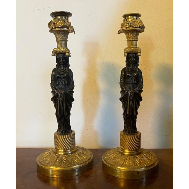 Antique French Empire Gilt Bronze Candlesticks in the Manner of Thomas Hope 1810- a Pair For Sale - Image 12 of 13