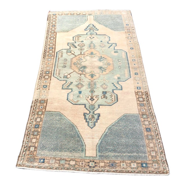 Vintage Medallion Design Faded Turkish Peach Color Rug For Sale